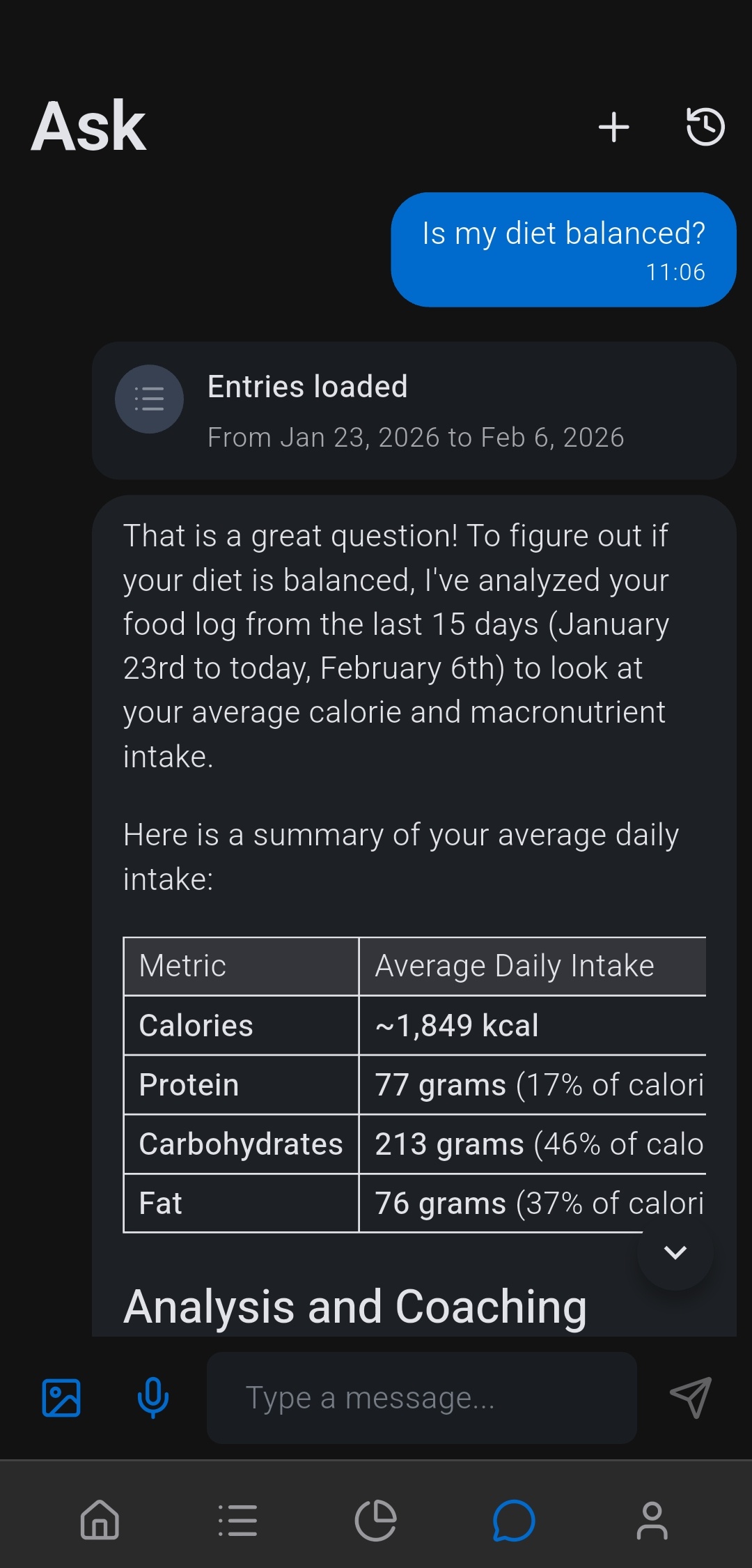 Calories Club AI chat guidance