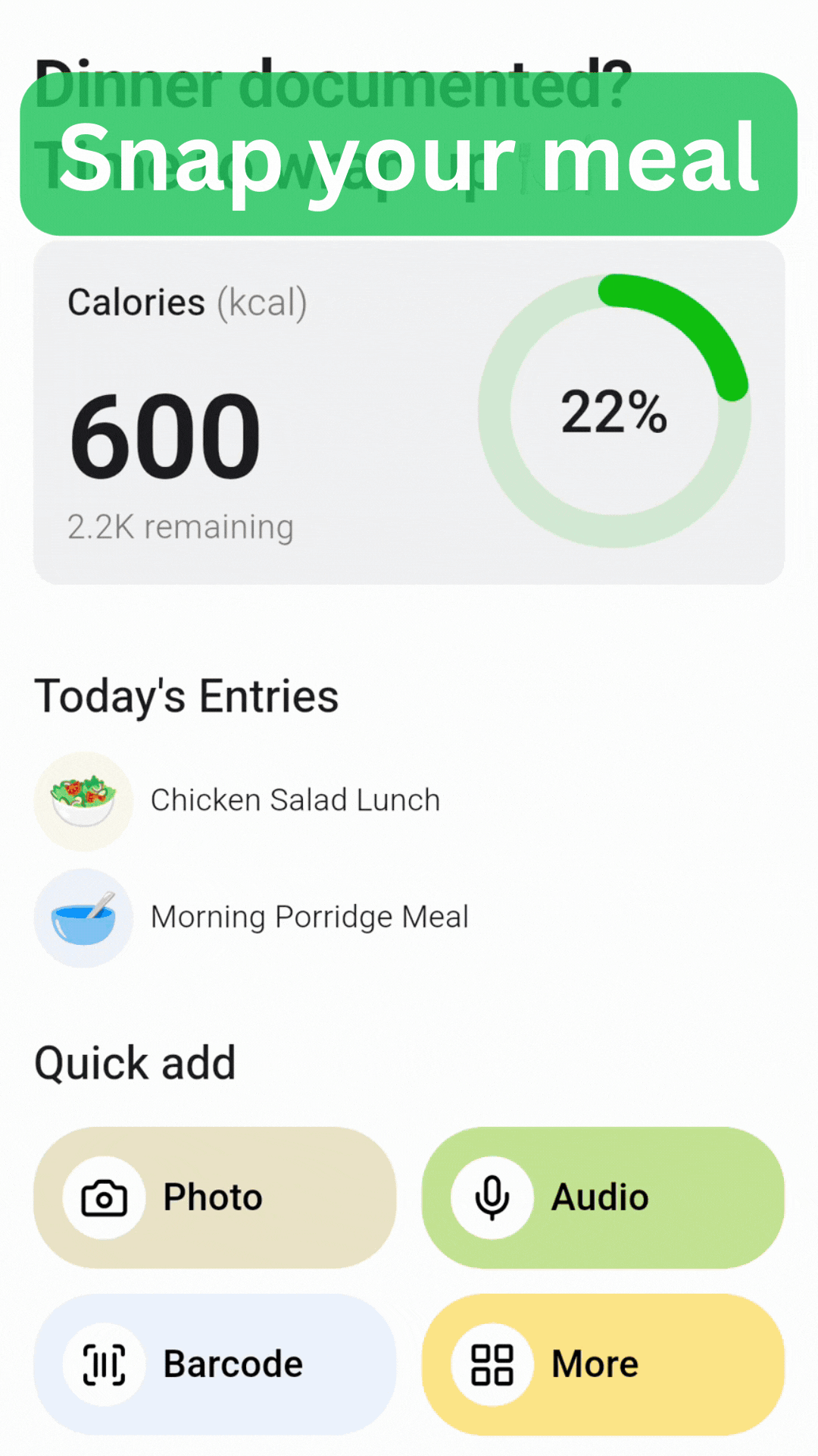 Calories Club app demo - snap a photo and get instant macro tracking